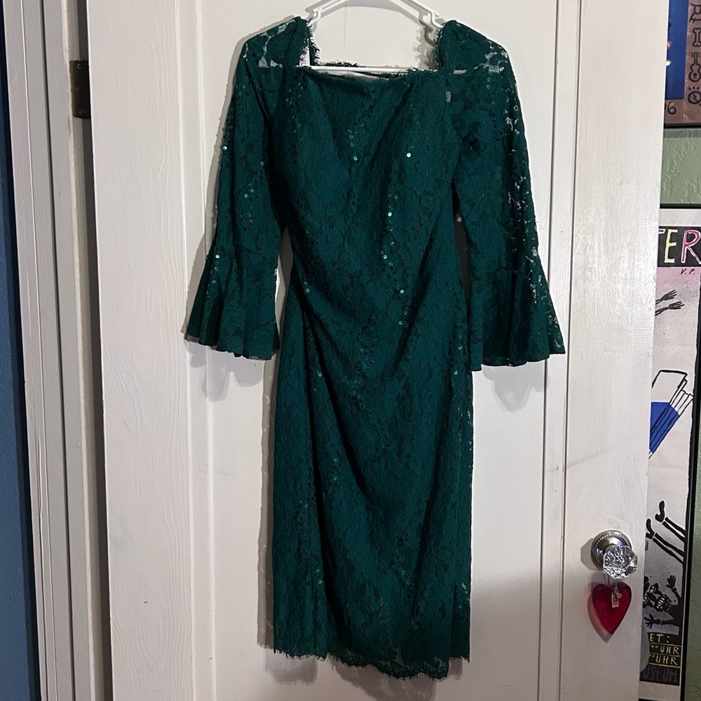 NWT JJs House Forest Green Lace Sequins Formal Cocktail Dress Size 10